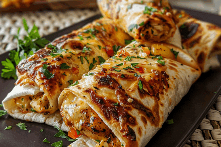 Baked Cheesy Garlic Chicken Wraps