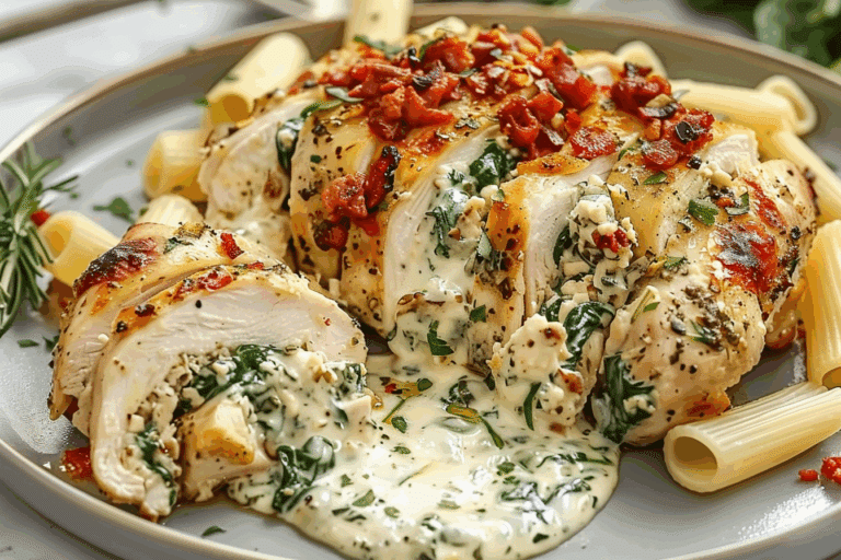 Creamy Stuffed Chicken with Spinach Rigatoni