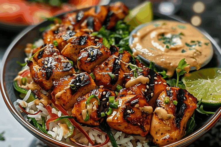 Honey Sriracha Chicken Rice Bowls with Creamy Lime Sauce