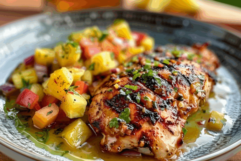 Lemon Ginger Chicken with Pineapple Mango Salsa