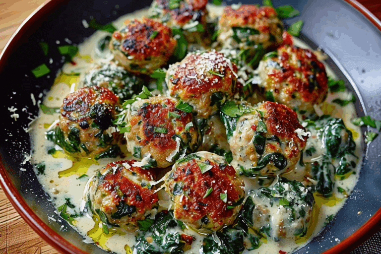 Ricotta Spinach Meatballs with Garlic Parmesan Cream