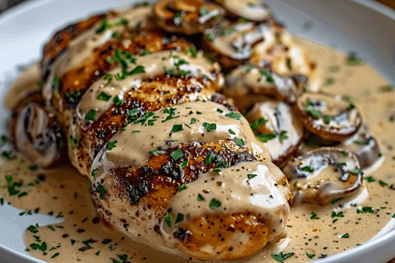 Chicken and Mushroom Skillet in a Creamy Asiago and Mustard Sauce