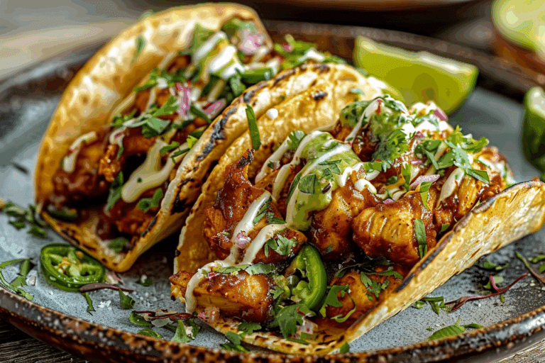 Crispy Spicy Chicken Tacos with Creamy Jalapeño Sauce
