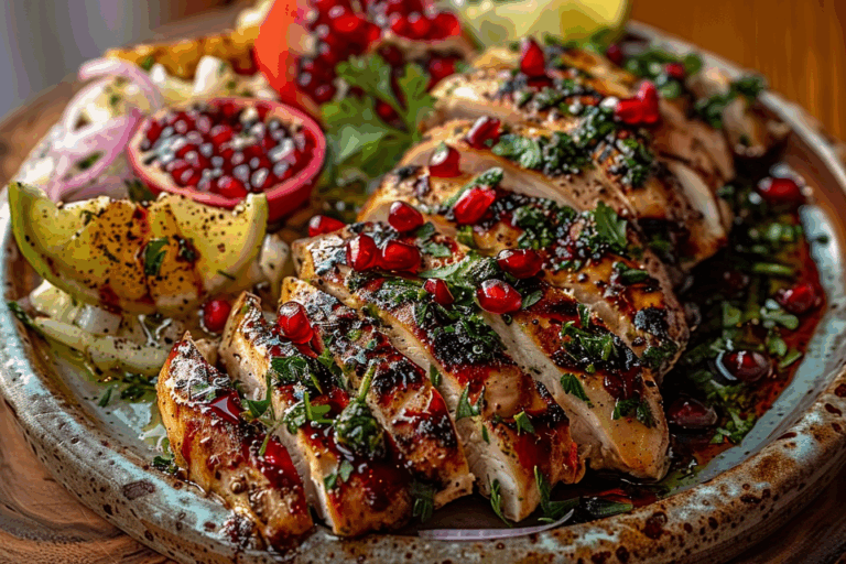 Greek Chicken Mezze Platter with Pomegranate Drizzle