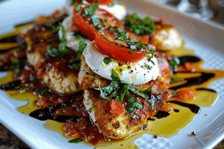 Italian Basil Chicken Cutlets with Tomato and Burrata Topping