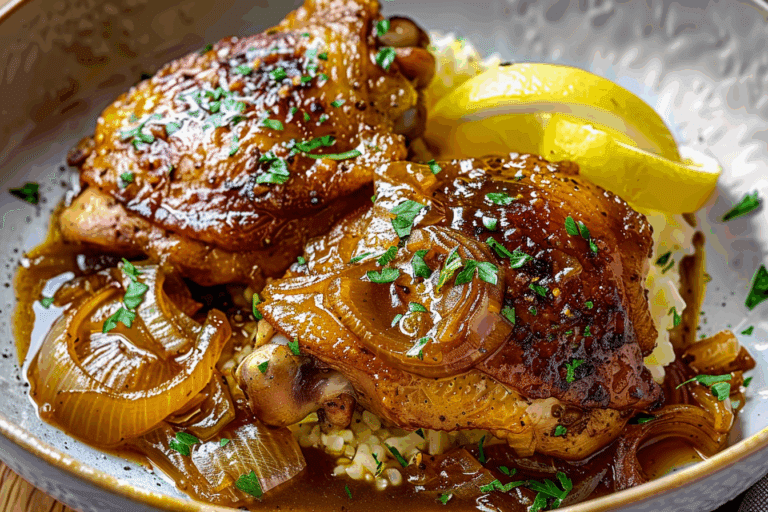 Lemon Dijon Chicken Thighs with Caramelized Onions