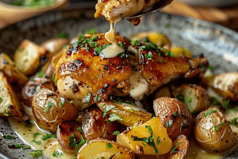 Rustic Chicken and Potatoes in Garlic Parmesan Glaze