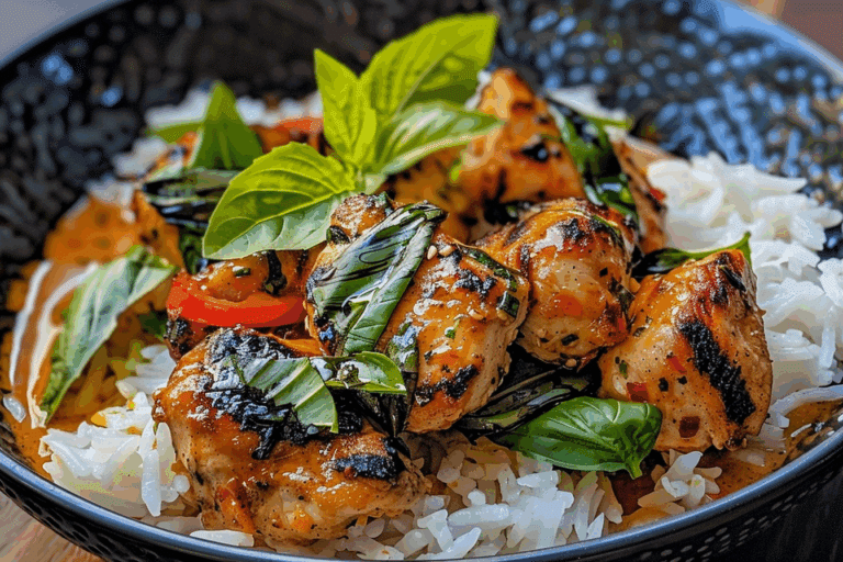 Spiced Coconut Basil Chicken with Rice