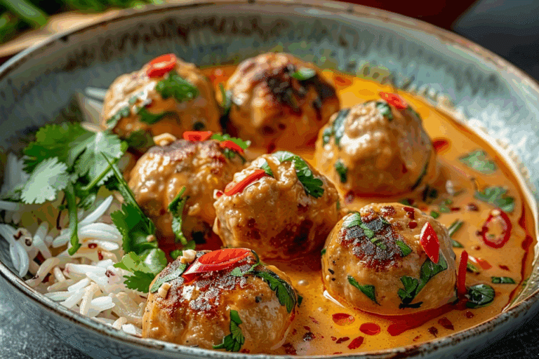 Thai Chicken Meatballs in Peanut Sauce