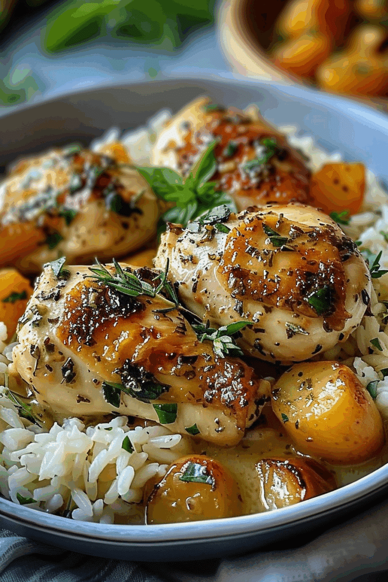Velvety Herb-Infused Chicken Served on Fluffy Rice
