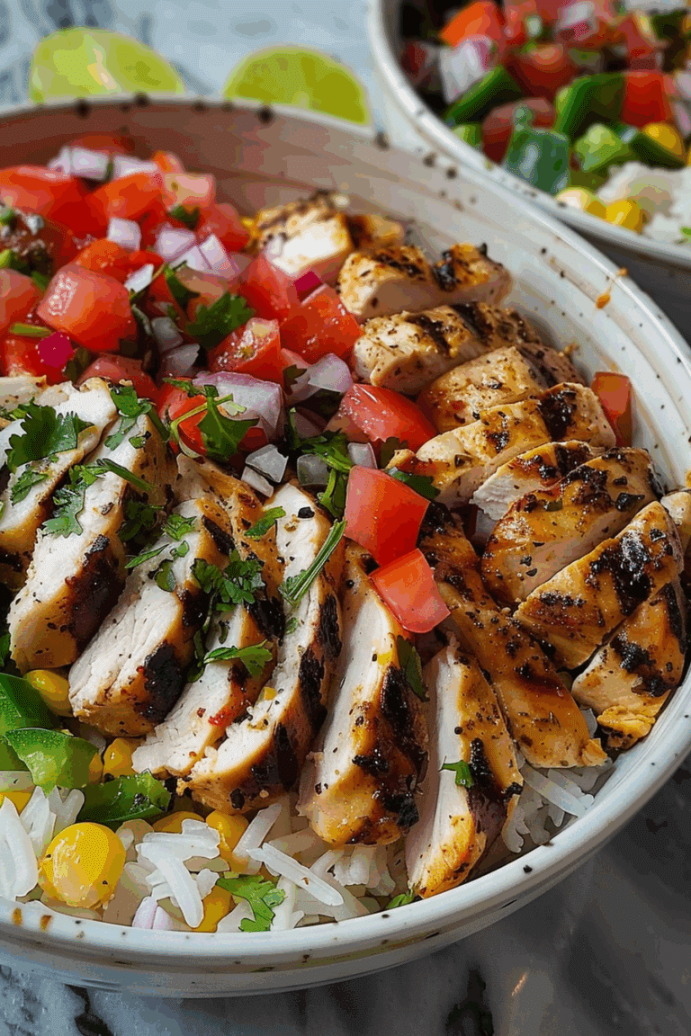 Chicken Bowls with Cilantro Lime Rice, Grilled Chicken & Pico de Gallo