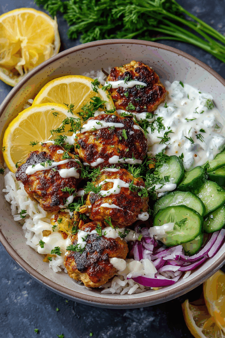 Greek Chicken Meatballs Bowl with Homemade Tzatziki Sauce
