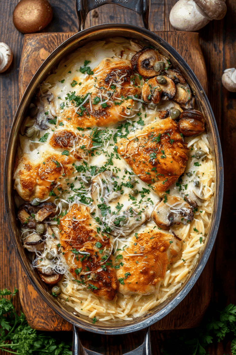 Lemon Caper Chicken Orzo Casserole