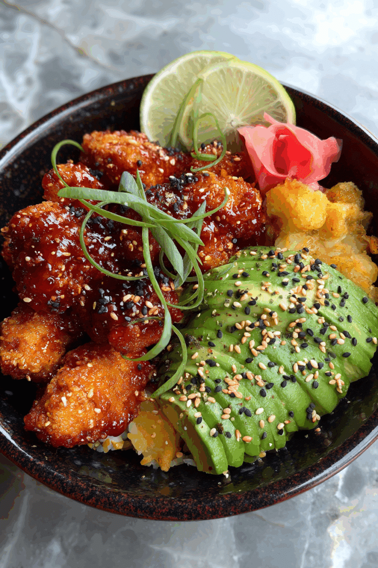 Sticky fried chicken bowls w spicy rice