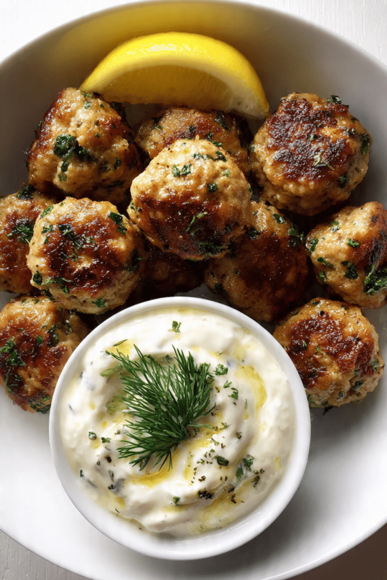 Lemon Herb Meatballs with Creamy Garlic Dip