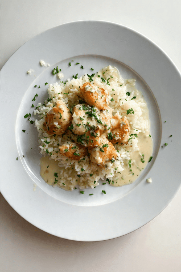 CHICKEN SCAMPI WITH CREAMY GARLIC PARMESAN RICE