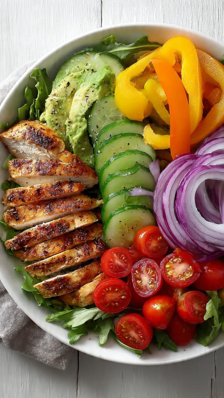 Grilled Chicken Salad Bowl with Avocado & Bell Peppers