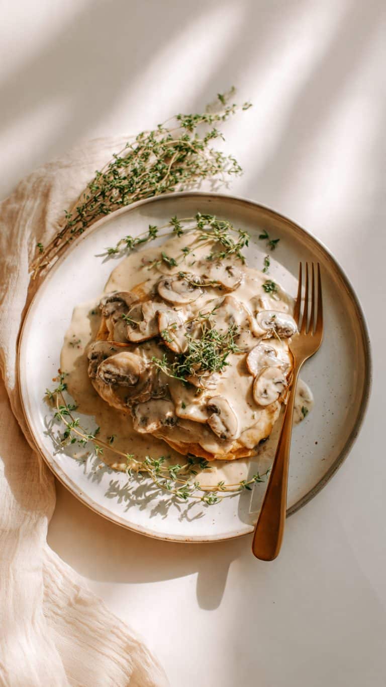 Herb-Crusted Chicken Breasts with Creamy Parmesan Mushroom Sauce