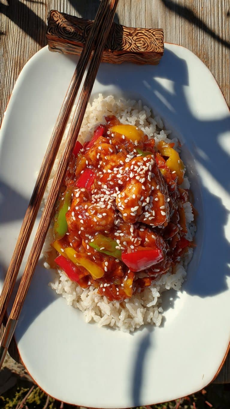 Sticky Sweet & Sour Chicken with Bell Peppers & Rice
